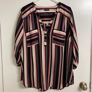 Torrid Harper Georgette Pullover 3/4 Sleeve Blouse Striped, size 3